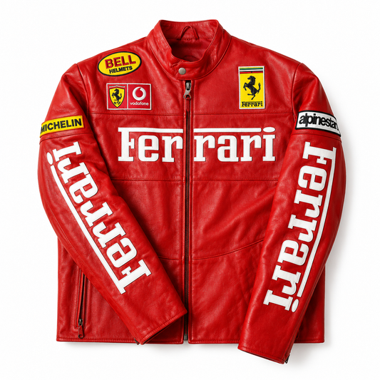 Ferrari Inspired Red Leather Racing Jacket for Men