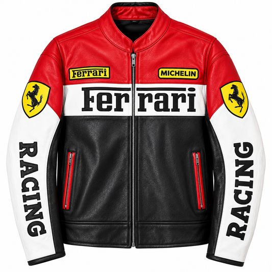 Men’s Red Black White Leather Racing Jacket – Motorsport Biker Jacket