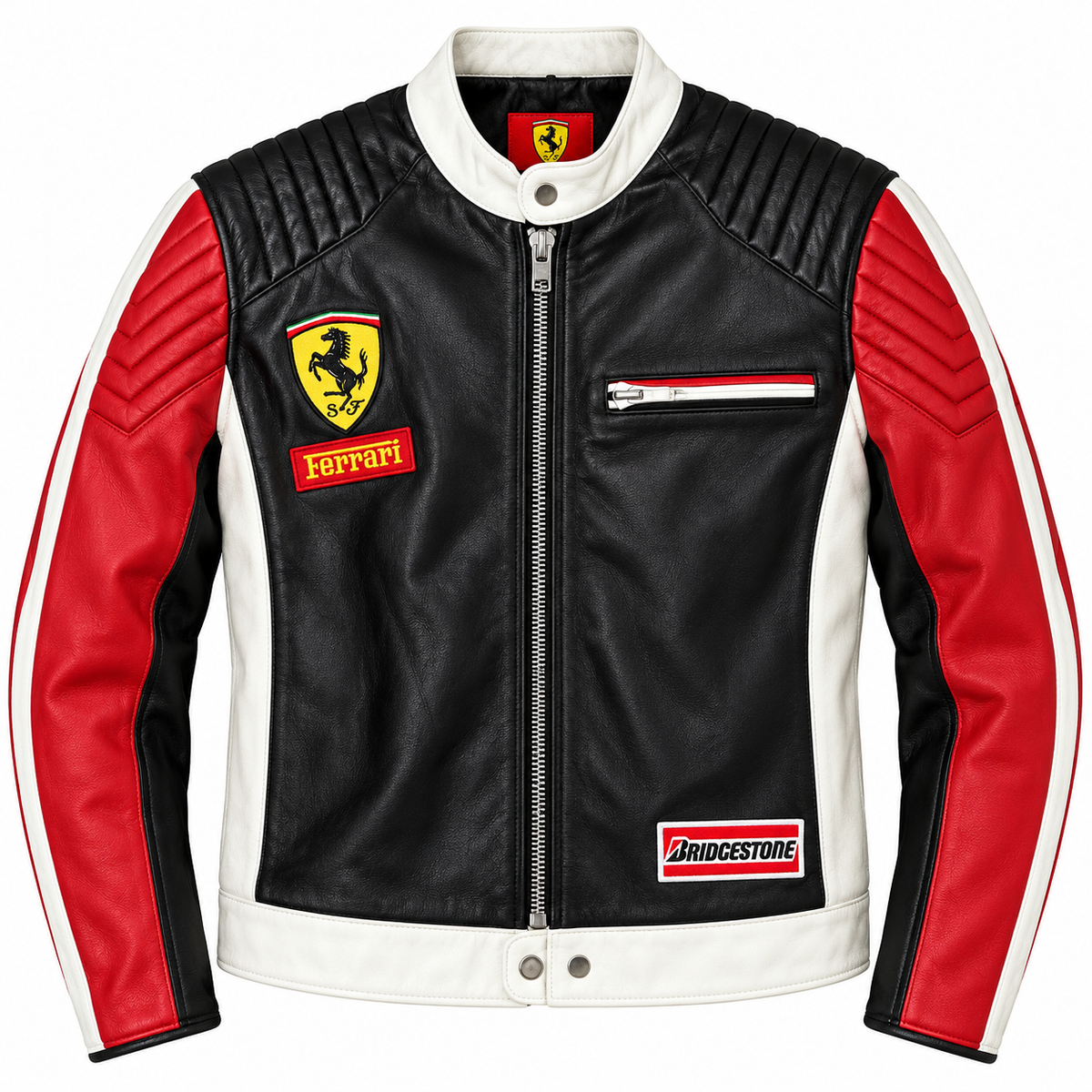 Men’s Black Red White Leather Racing Jacket – Motorsport Biker Jacket