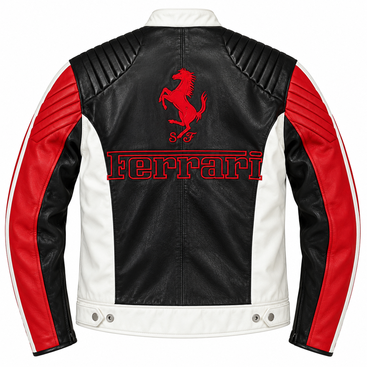 Men’s Black Red White Leather Racing Jacket – Motorsport Biker Jacket
