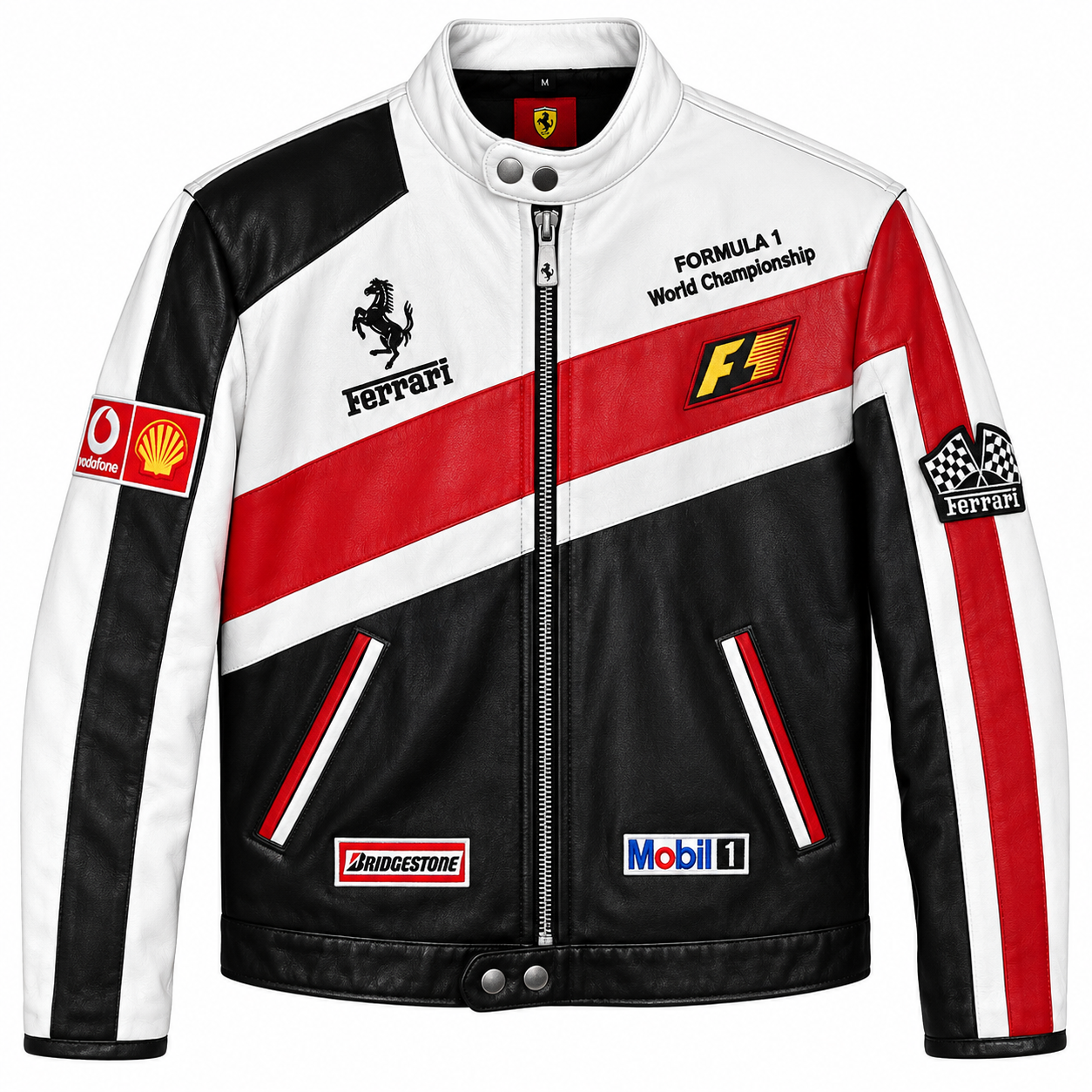 Men’s White Black Red Leather Racing Jacket – Motorsport Biker Jacket