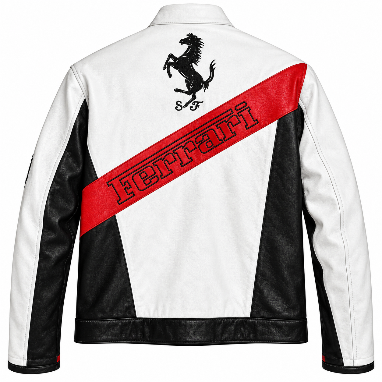Men’s White Black Red Leather Racing Jacket – Motorsport Biker Jacket
