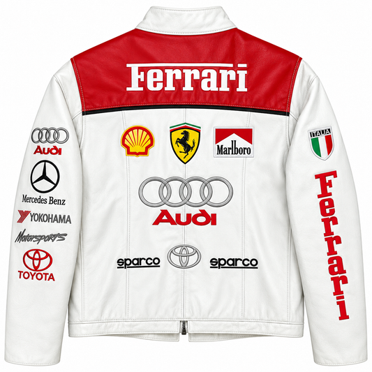 Men’s White Leather Racing Jacket – Motorsport Biker Jacket