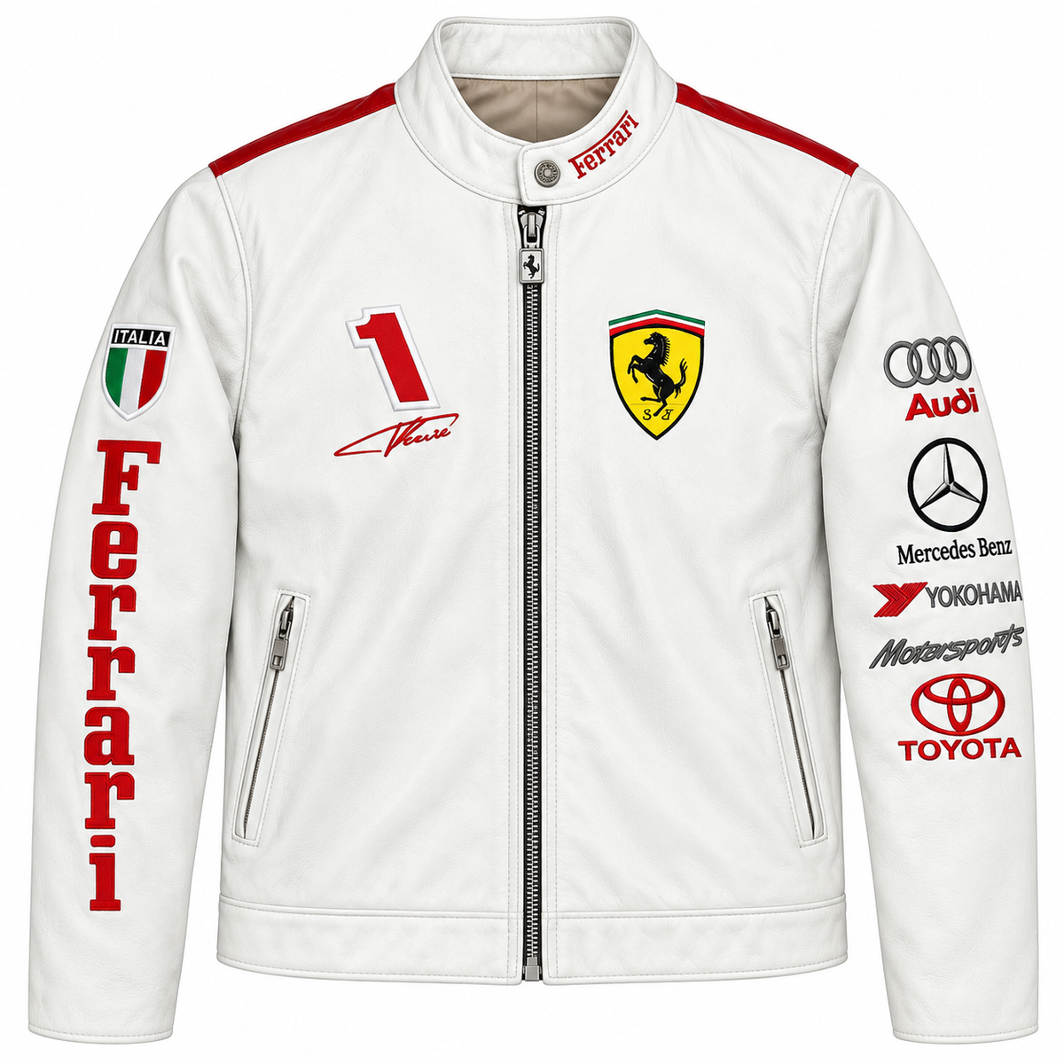 Men’s White Leather Racing Jacket – Motorsport Biker Jacket