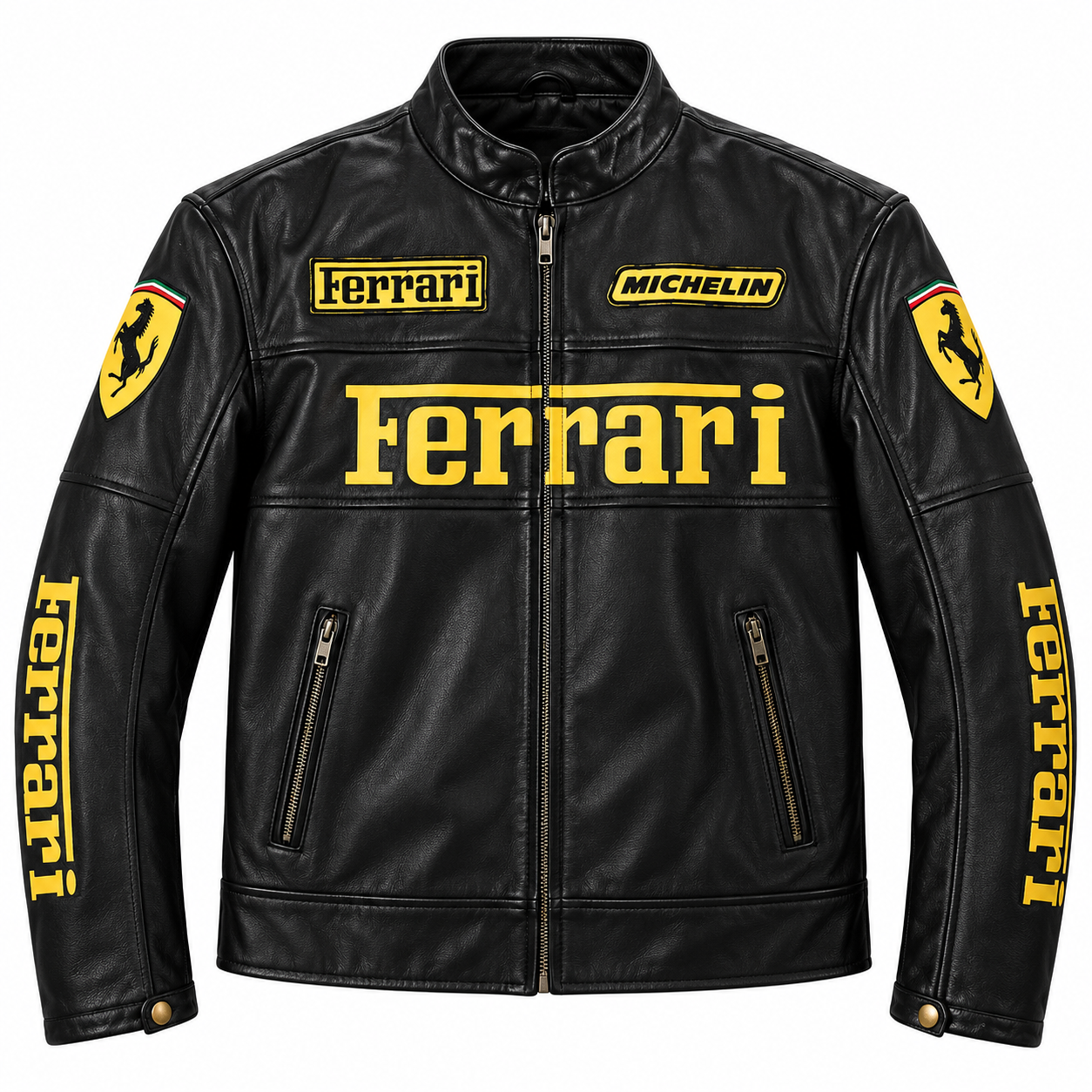 Men’s Black Yellow Leather Racing Jacket – Motorsport Biker Jacket