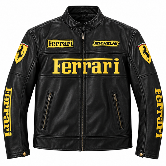 Men’s Black Yellow Leather Racing Jacket – Motorsport Biker Jacket