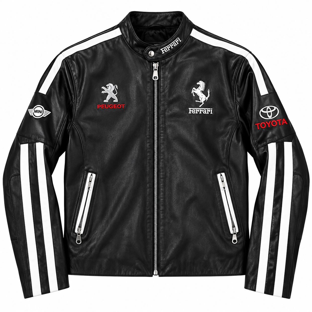 Men’s Black White Leather Racing Jacket – Motorsport Biker Jacket