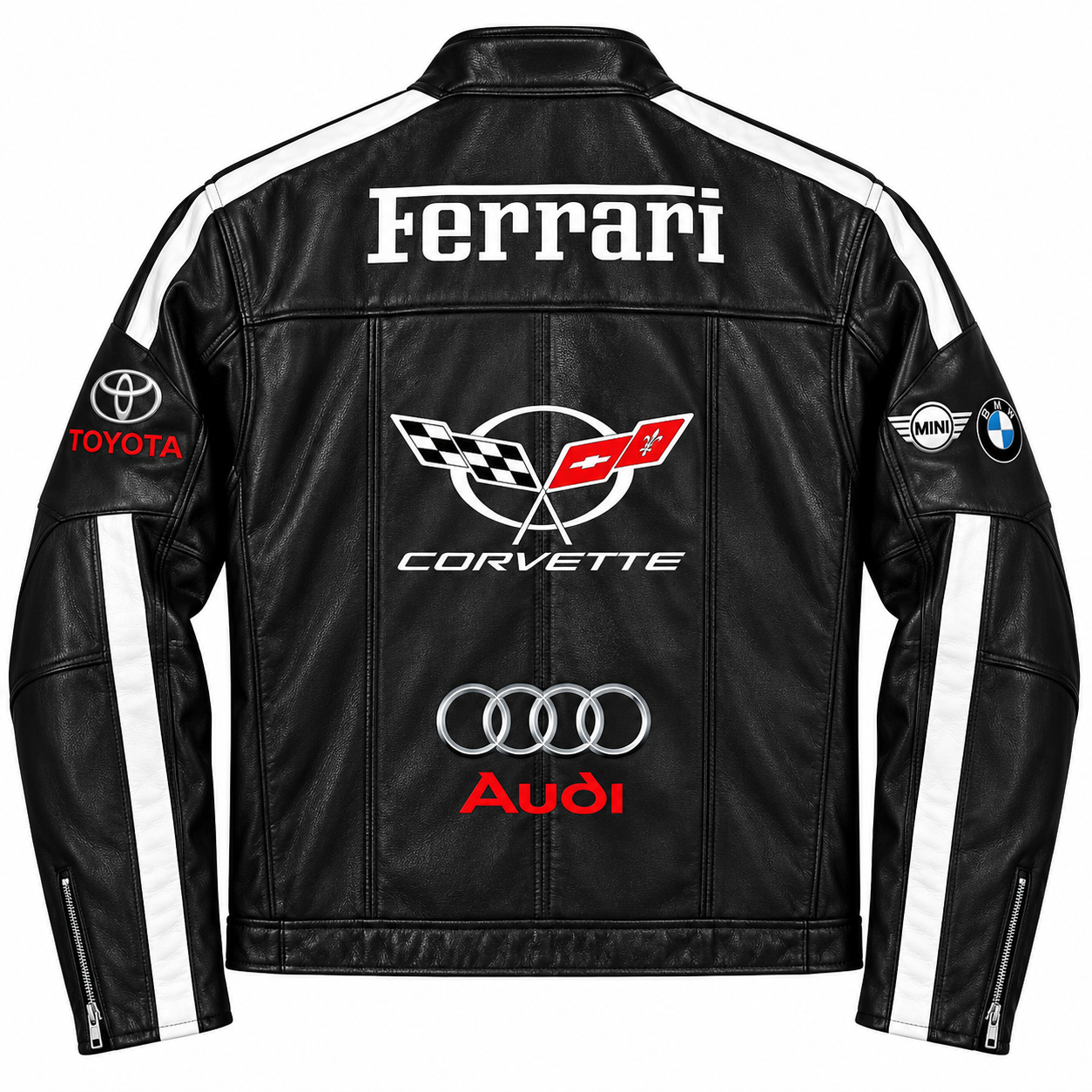 Men’s Black White Leather Racing Jacket – Motorsport Biker Jacket