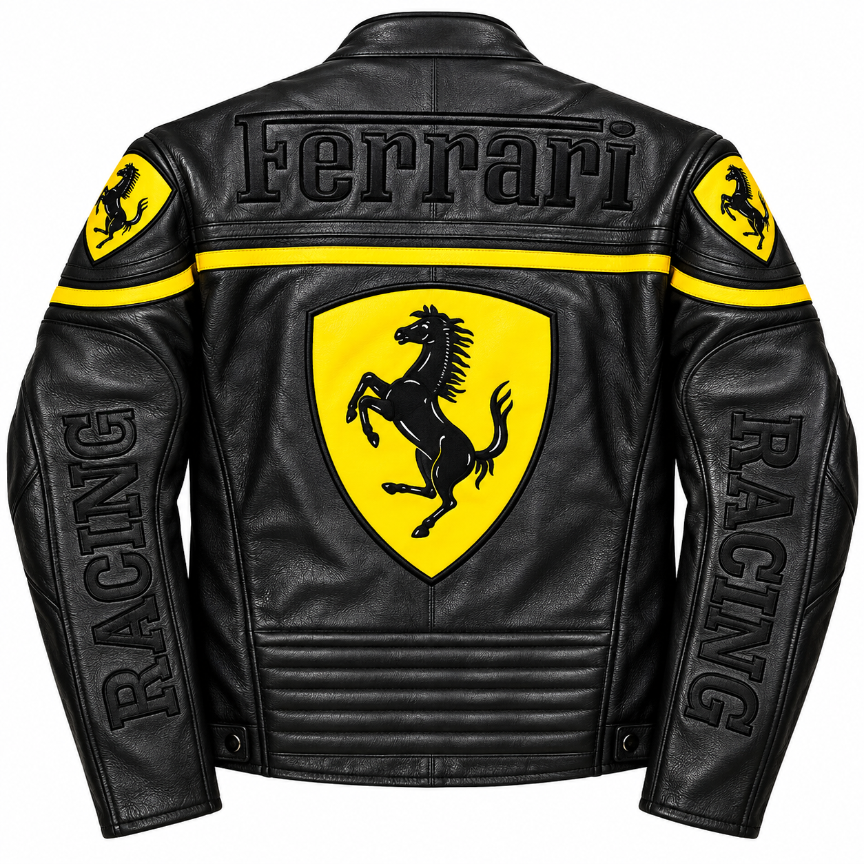Men’s Black Leather Racing Jacket – Yellow Motorsport Biker Jacket