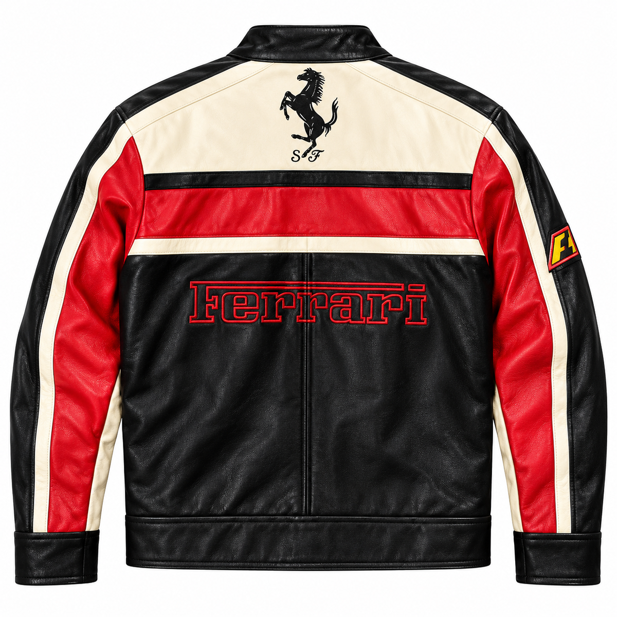 Men’s Black Red & White Leather Racing Jacket – Motorsport Biker Jacket