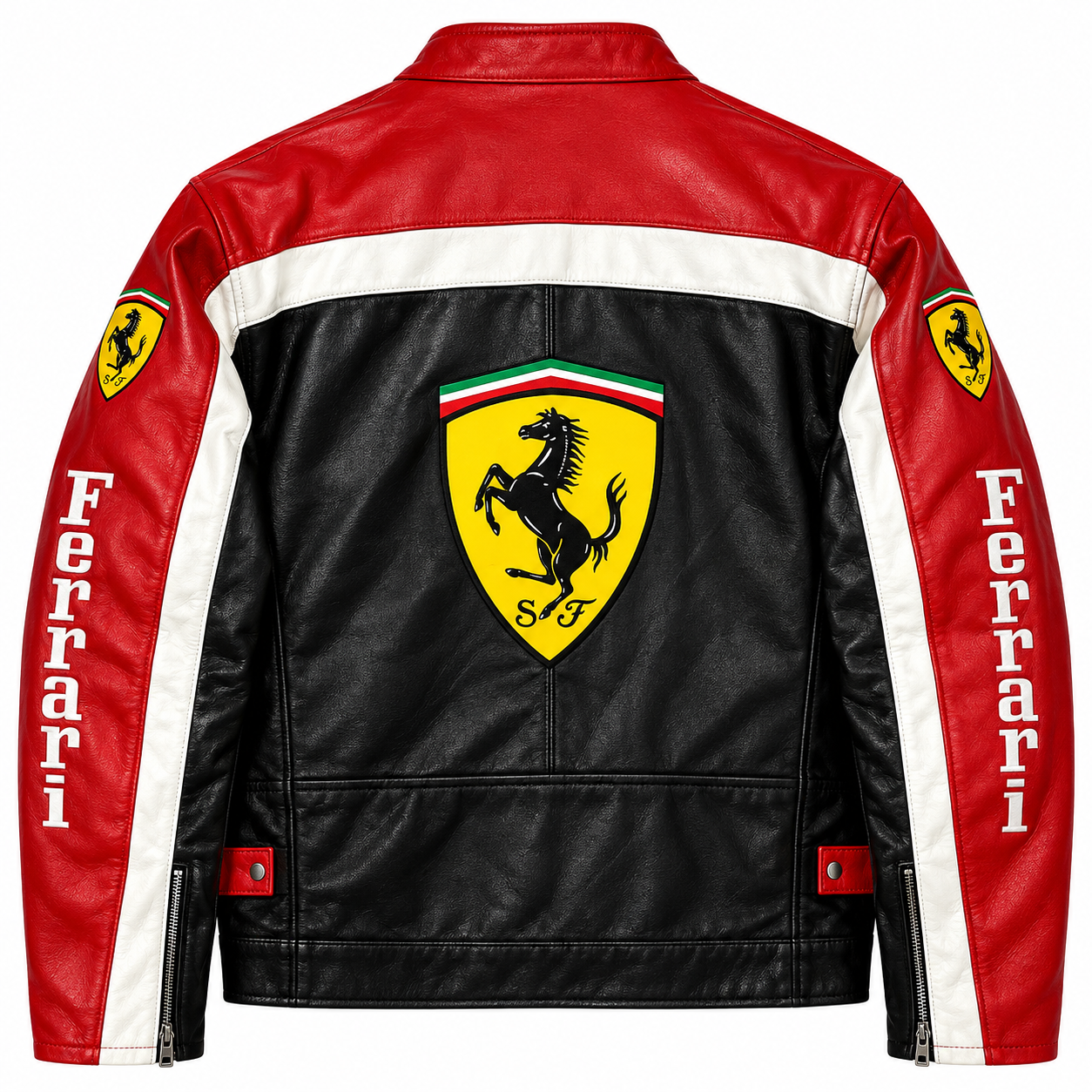Men’s Black Red White Leather Racing Jacket – Motorsport Biker Jacket