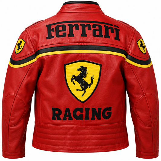 Ferrari Racing Leather Jacket Red RACING Motorcycle Motorsport Jacket