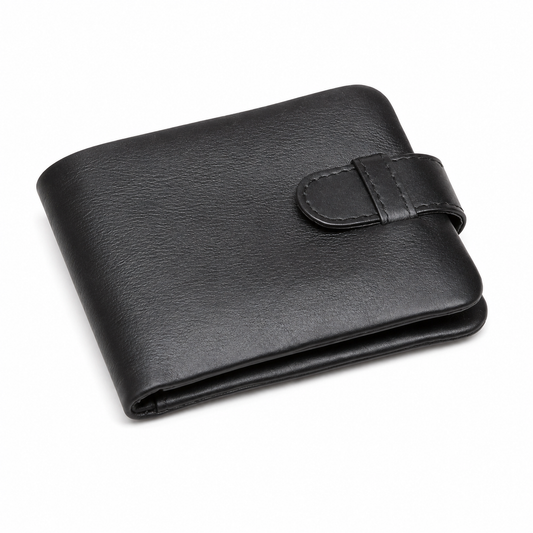 Leathers Crafted Black Leather Bifold Wallet for Men – Slim Strap Closure