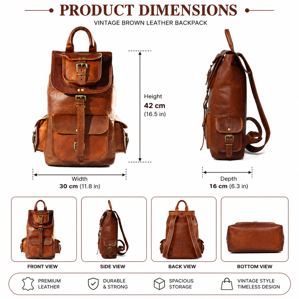 Vintage Brown Leather Backpack for Men – Classic Travel & Work Rucksack