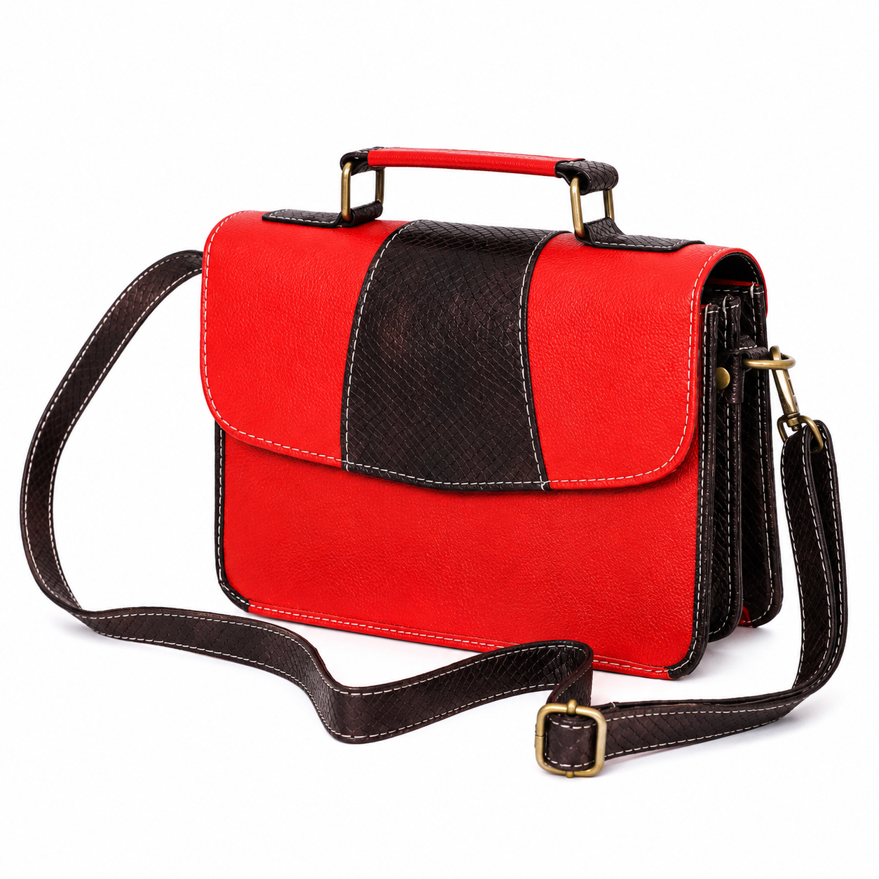 Premium Red Genuine Leather Shoulder Bag, Top Handle Satchel & Handbag