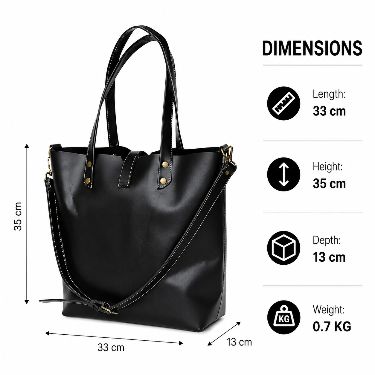 Premium Black Genuine Leather Tote Bag for Women Shoulder Bag, Crossbody Tote