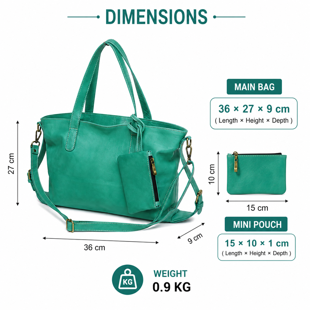 Premium Mint Green Genuine Leather Tote Bag for Women Crossbody Handbag