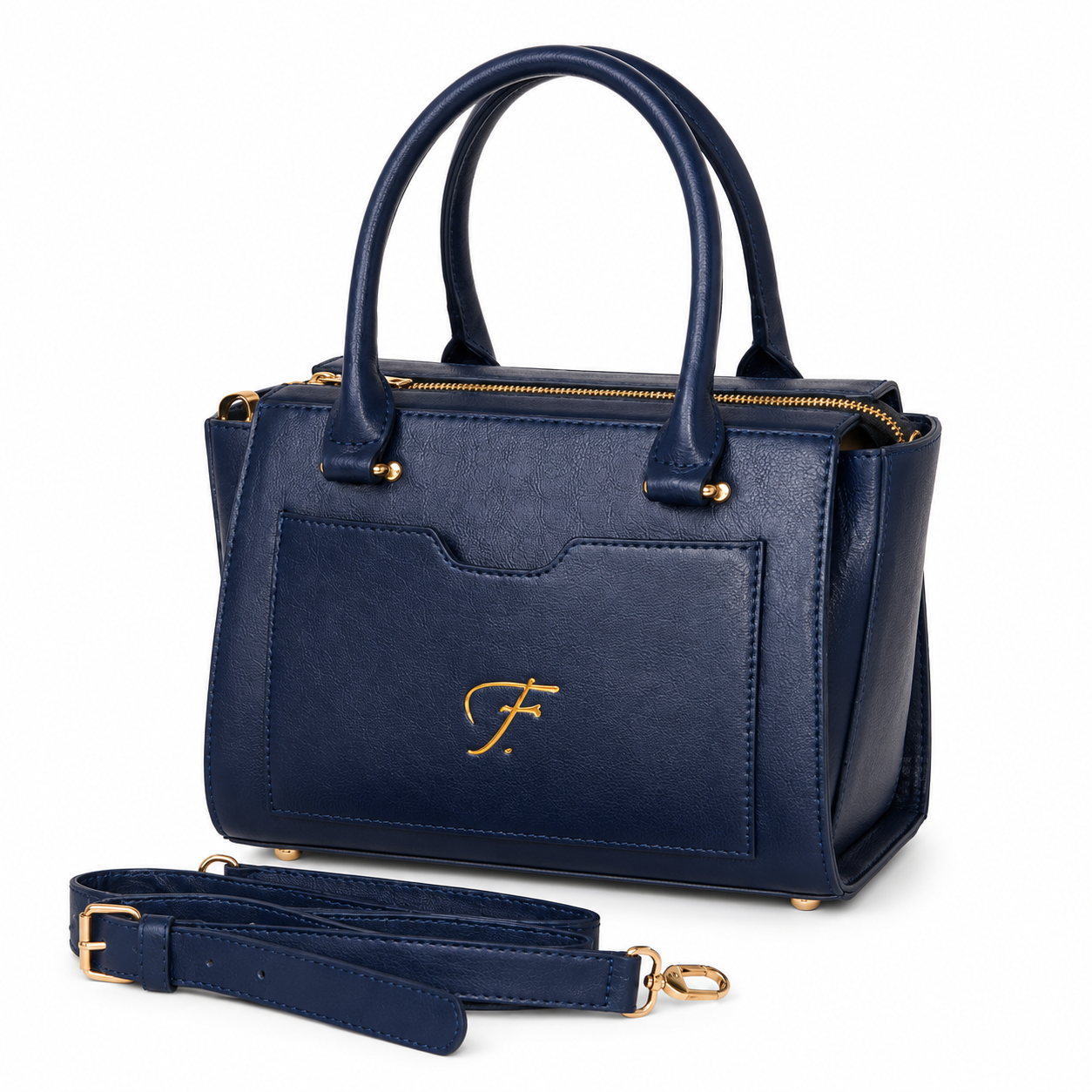Luxury Navy Blue Genuine Leather Satchel Handbag for Women – Designer Crossbody Shoulder Purse | Leathers Crafted