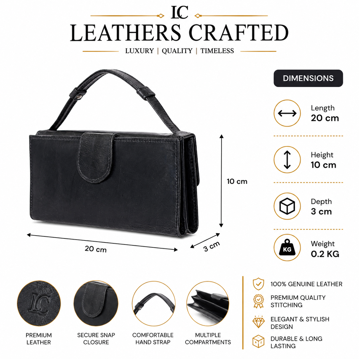 Leathers Crafted Genuine Leather Women's Clutch Wallet – Elegant Hand Strap Evening Purse & Organize