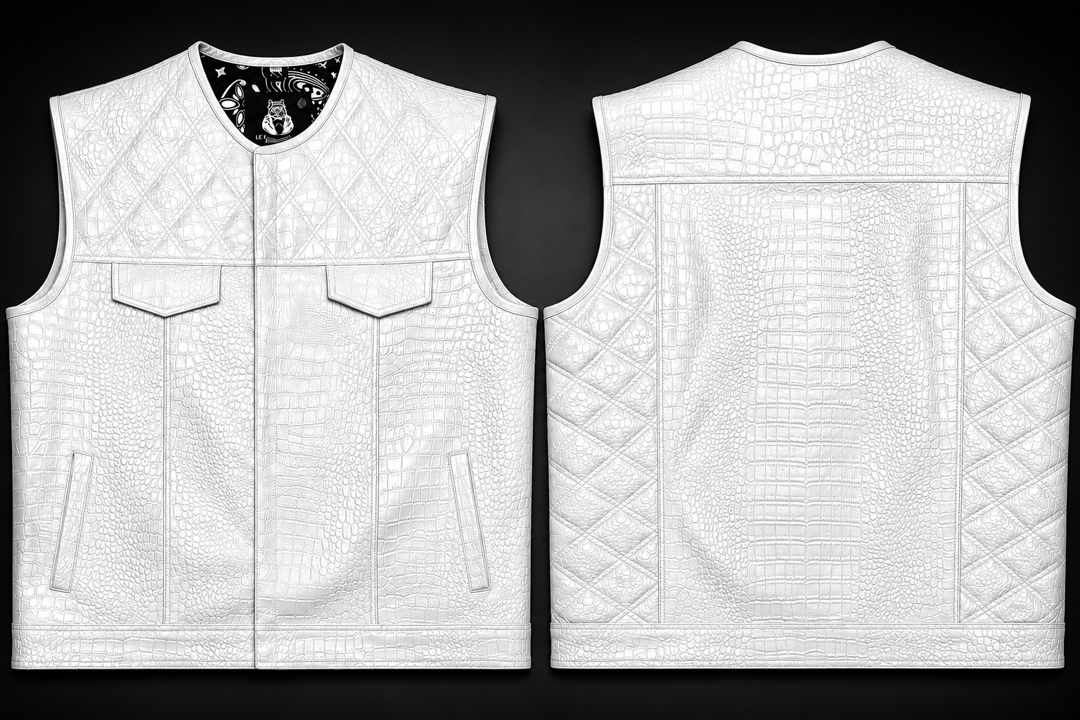 Men's White Crocodile Embossed Leather Vest