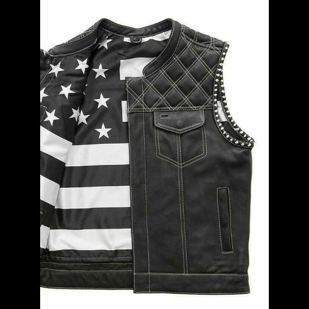 Diamond Quilted Leather Biker Vest with Bandana Lining — Custom Build