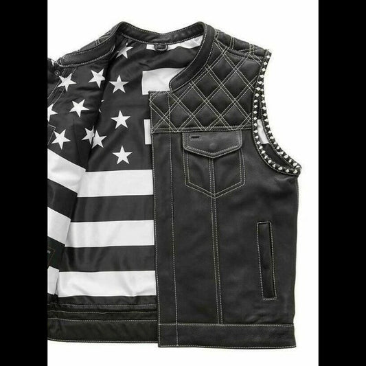 Diamond Quilted Leather Biker Vest with Bandana Lining — Custom Build
