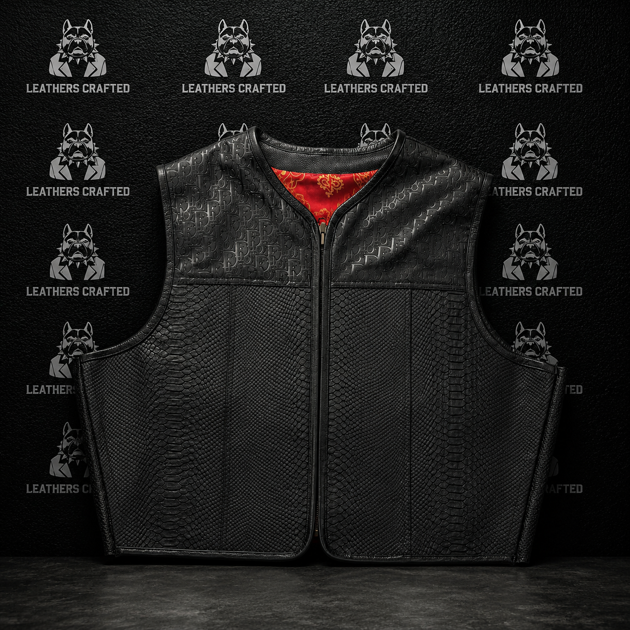 Dior Black Python Embossed Leather Biker Vest