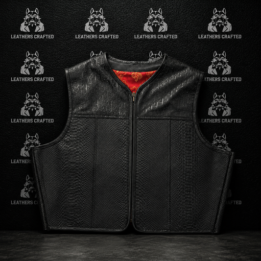 Dior Black Python Embossed Leather Biker Vest