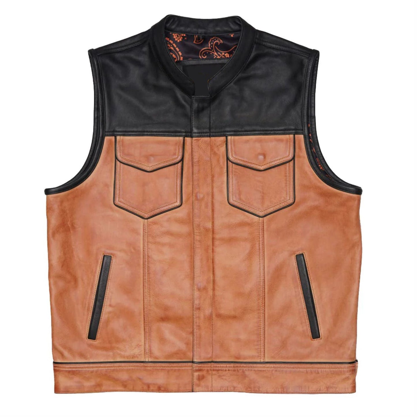 Dual Tone Black and Camel Biker Leather Vest Leathers Crafted