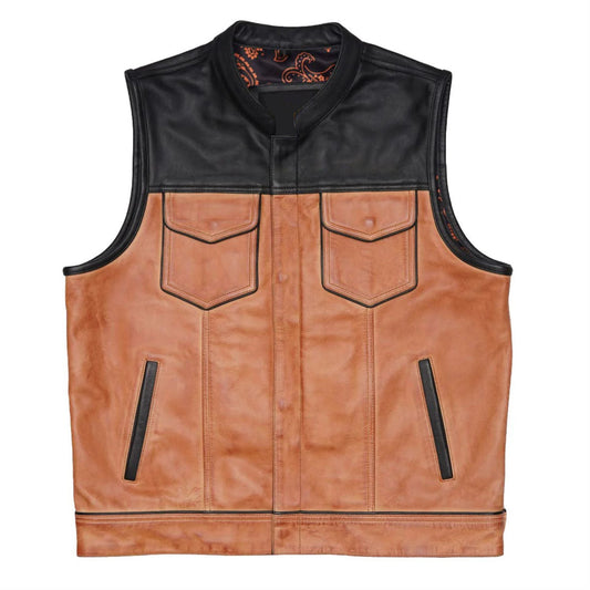 Dual Tone Black and Camel Biker Leather Vest Leathers Crafted