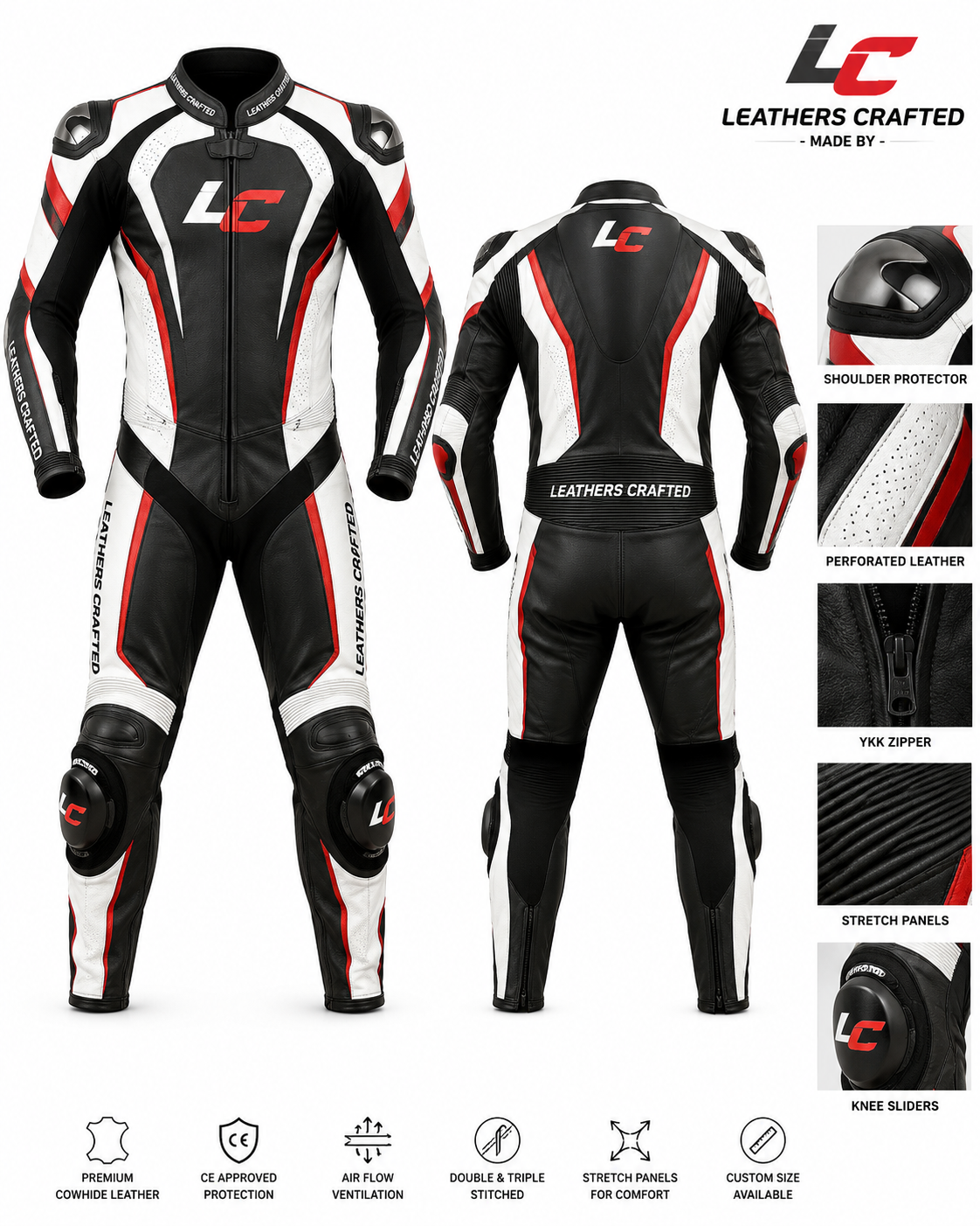 Elite Rider Motorcycle Racing Leather Suit – CE Armored Premium One-Piece Track Day Racing Suit | Leathers Crafted