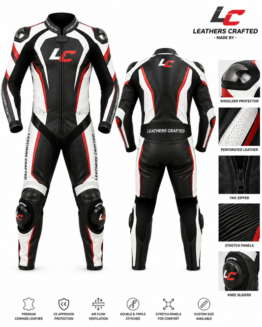 Elite Rider Motorcycle Racing Leather Suit – CE Armored Premium One-Piece Track Day Racing Suit | Leathers Crafted