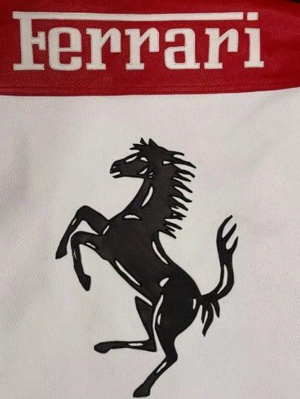 Ferrari Inspired Red & White Leather Racing Jacket for Men