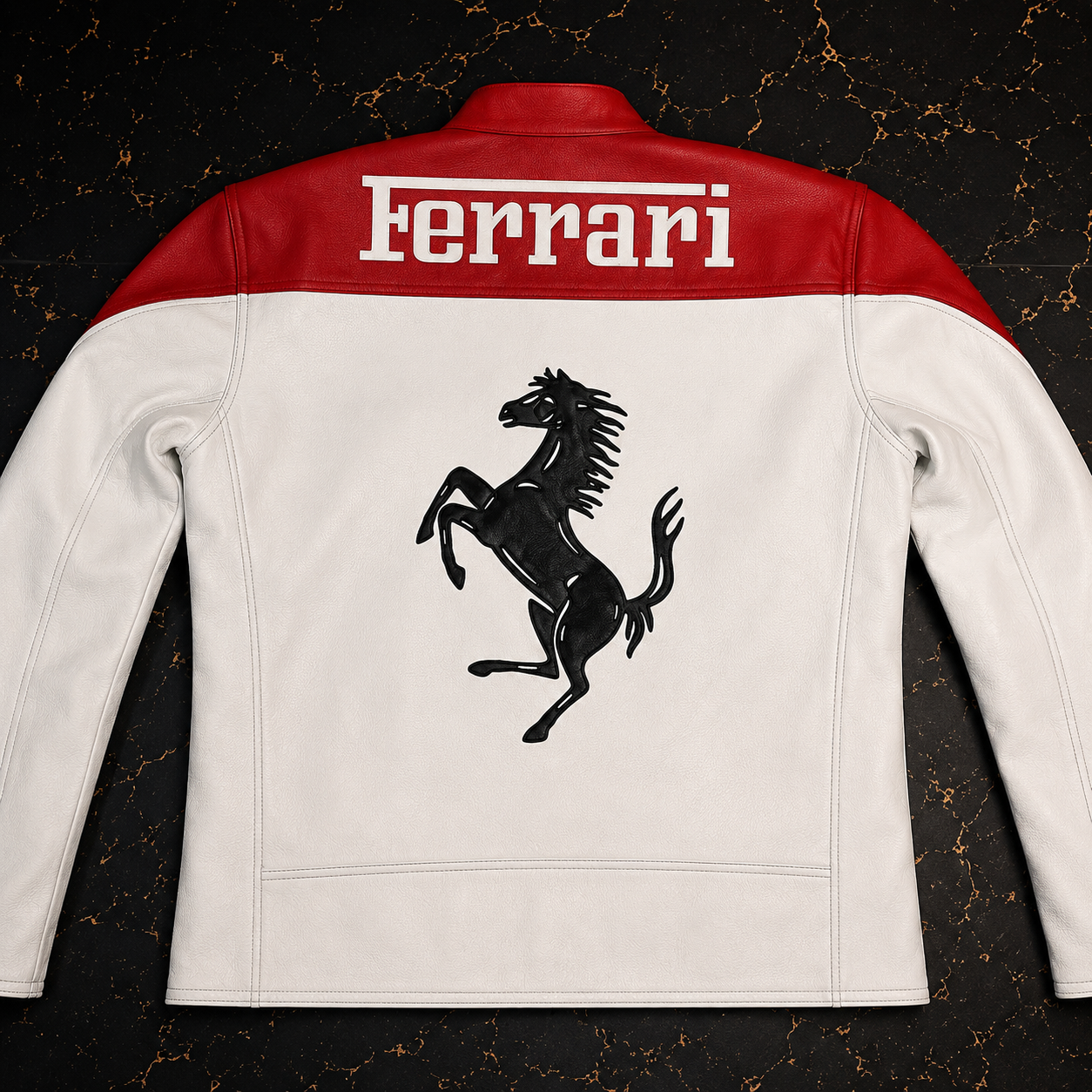 Ferrari Inspired Red & White Leather Racing Jacket for Men