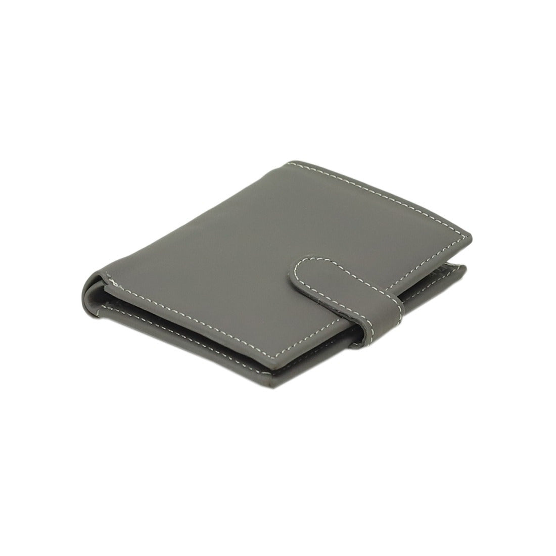 Gray leather bifold wallet for men with strap closure and contrast stitching – Leathers Crafted