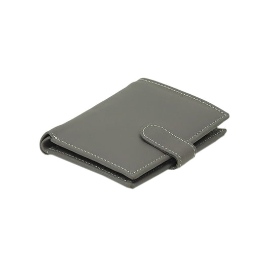 Gray leather bifold wallet for men with strap closure and contrast stitching – Leathers Crafted