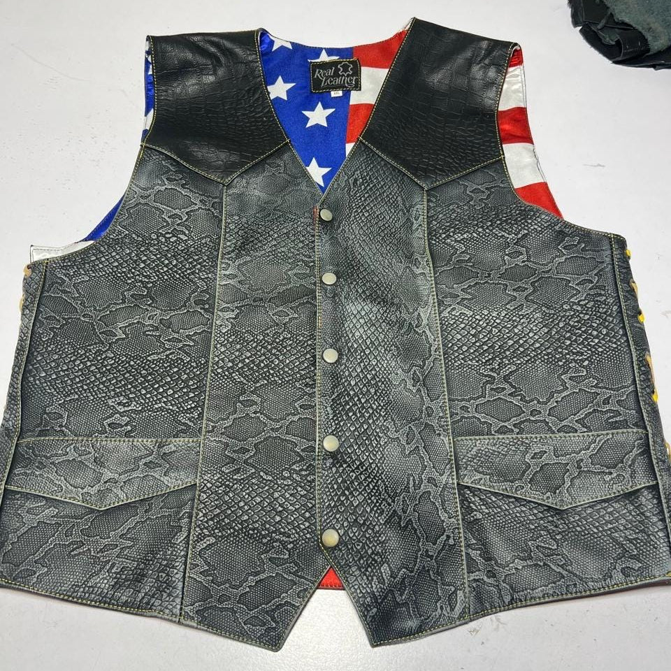 Gray leather vest with snake skin pattern 