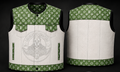 Premium Handmade Green & White Leather Biker Vest – Custom Motorcycle Rider Waistcoat with Perforated Leather