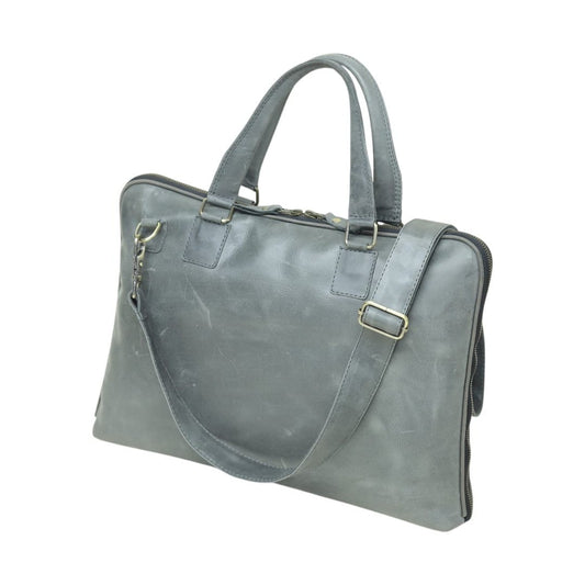 Leathers Crafted grey distressed genuine leather briefcase for men with shoulder strap