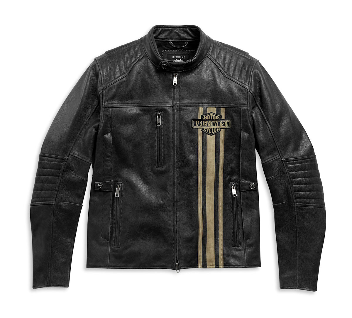 Harley-Davidson Triple Vent Passing Link II black leather jacket with Bar and Shield chest patch