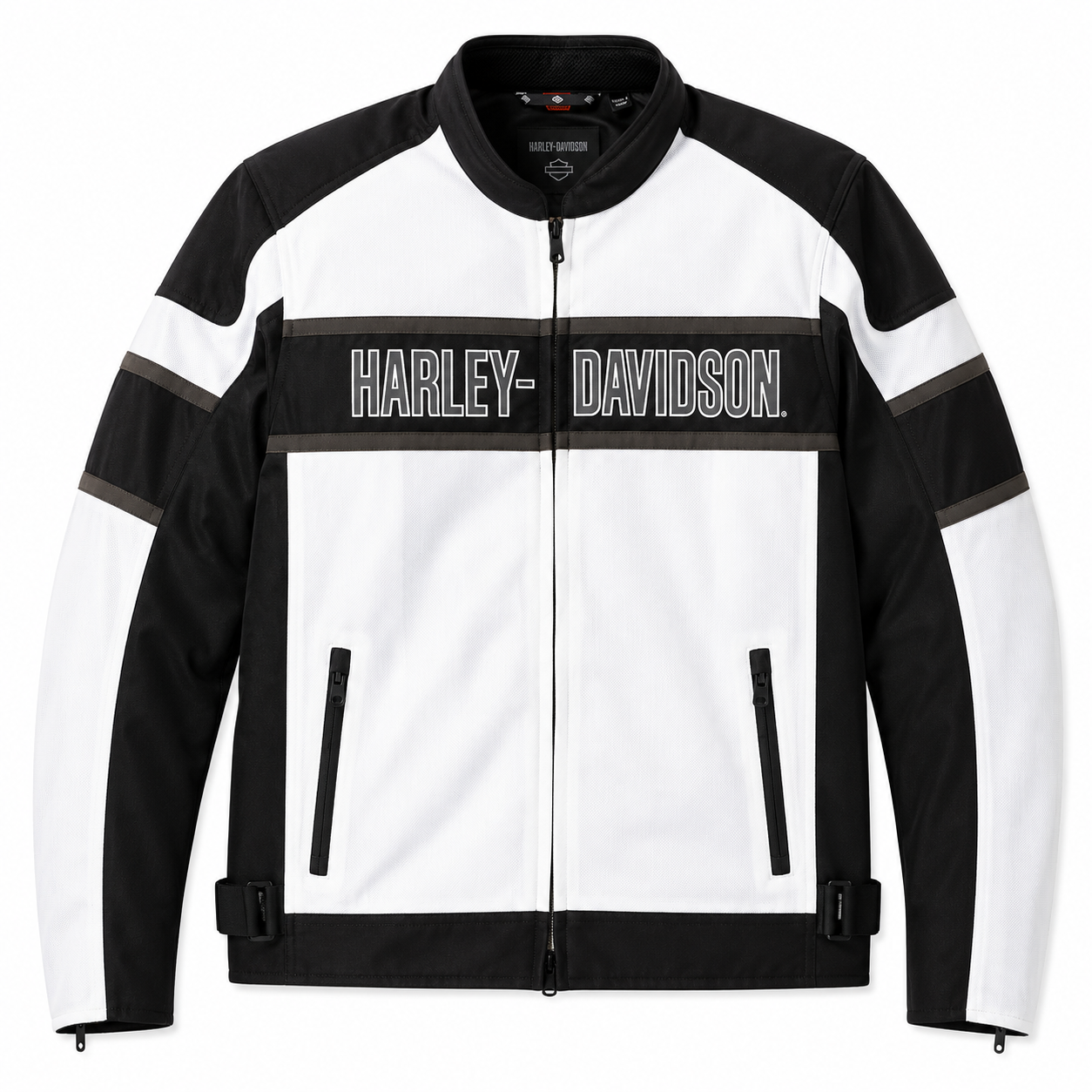 Harley-Davidson black and white mesh textile riding jacket with logo chest stripe