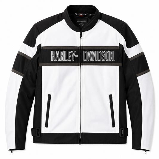 Harley-Davidson black and white mesh textile riding jacket with logo chest stripe