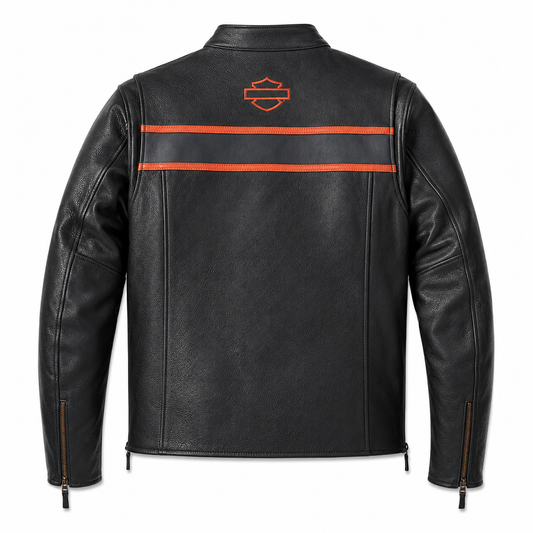 Harley-Davidson Men's Black Leather Jacket  with Orange Racing Stripe