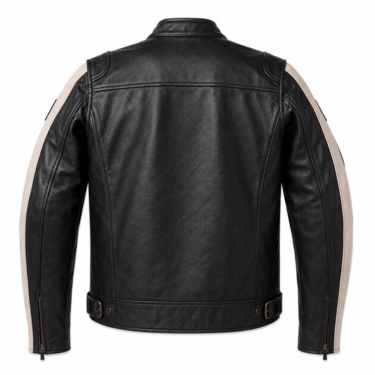 Harley-Davidson Men's Black Leather Racing Jacket – Cream Shoulder Panels & Bar & Shield Logo