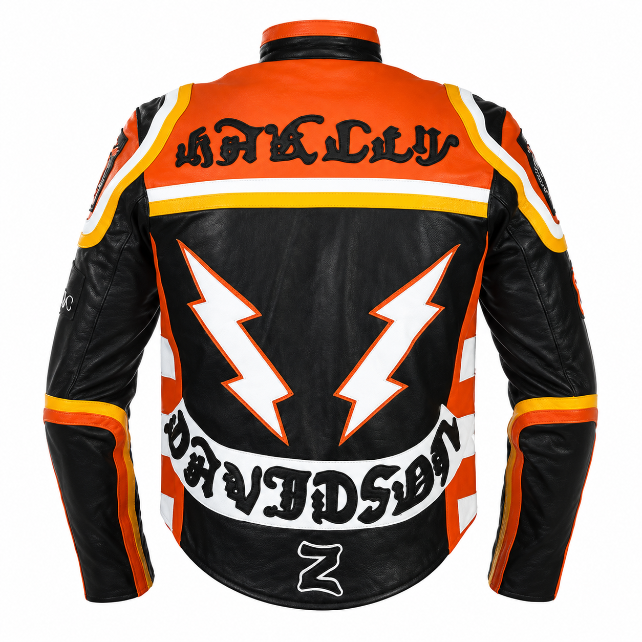 Harley-Davidson Multi-Patch Leather Jacket – Orange & Black Vintage Biker Style