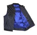 Denim Black Biker Vest With Plain Blue Body Leathers Crafted