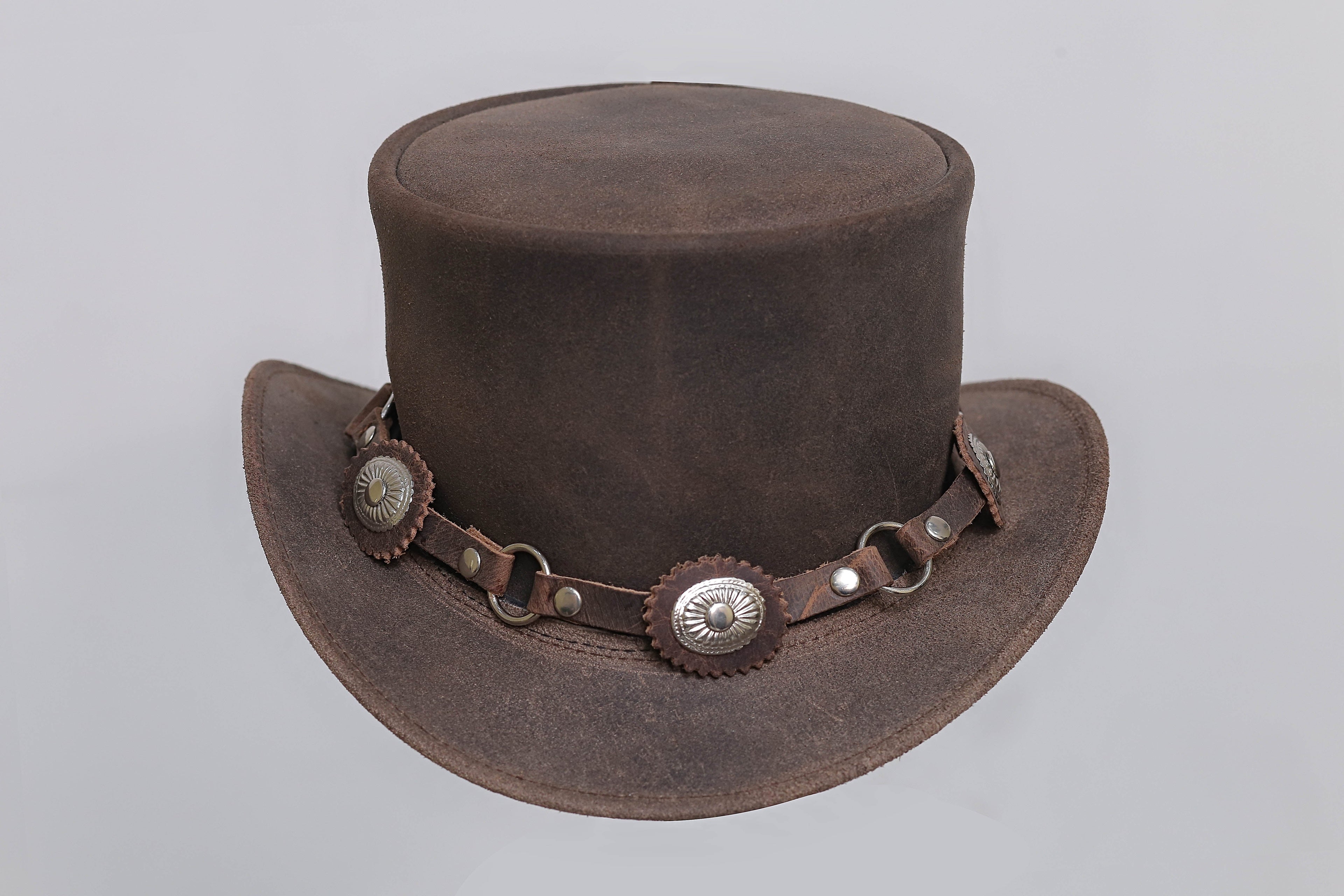 Brown Leather Hat with Diamond style Leathers Crafted