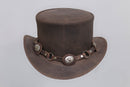 Brown Leather Hat with Diamond style Leathers Crafted