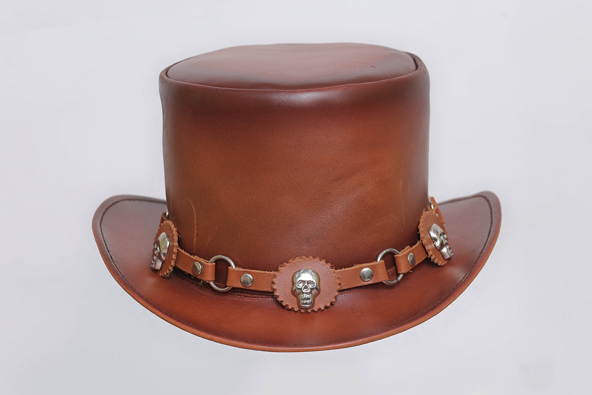 Brown Leather Hat with Diamond style Leathers Crafted