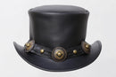 Distressed BLACK Leather Top Hat with Decorative Band Leathers Crafted